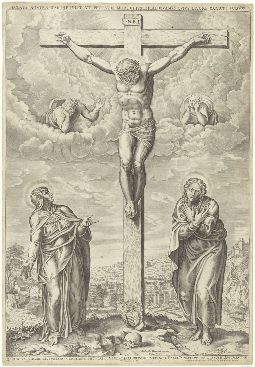 Christ on the Cross Flanked by Mary and John in a Landscape by Philippe de Soye
