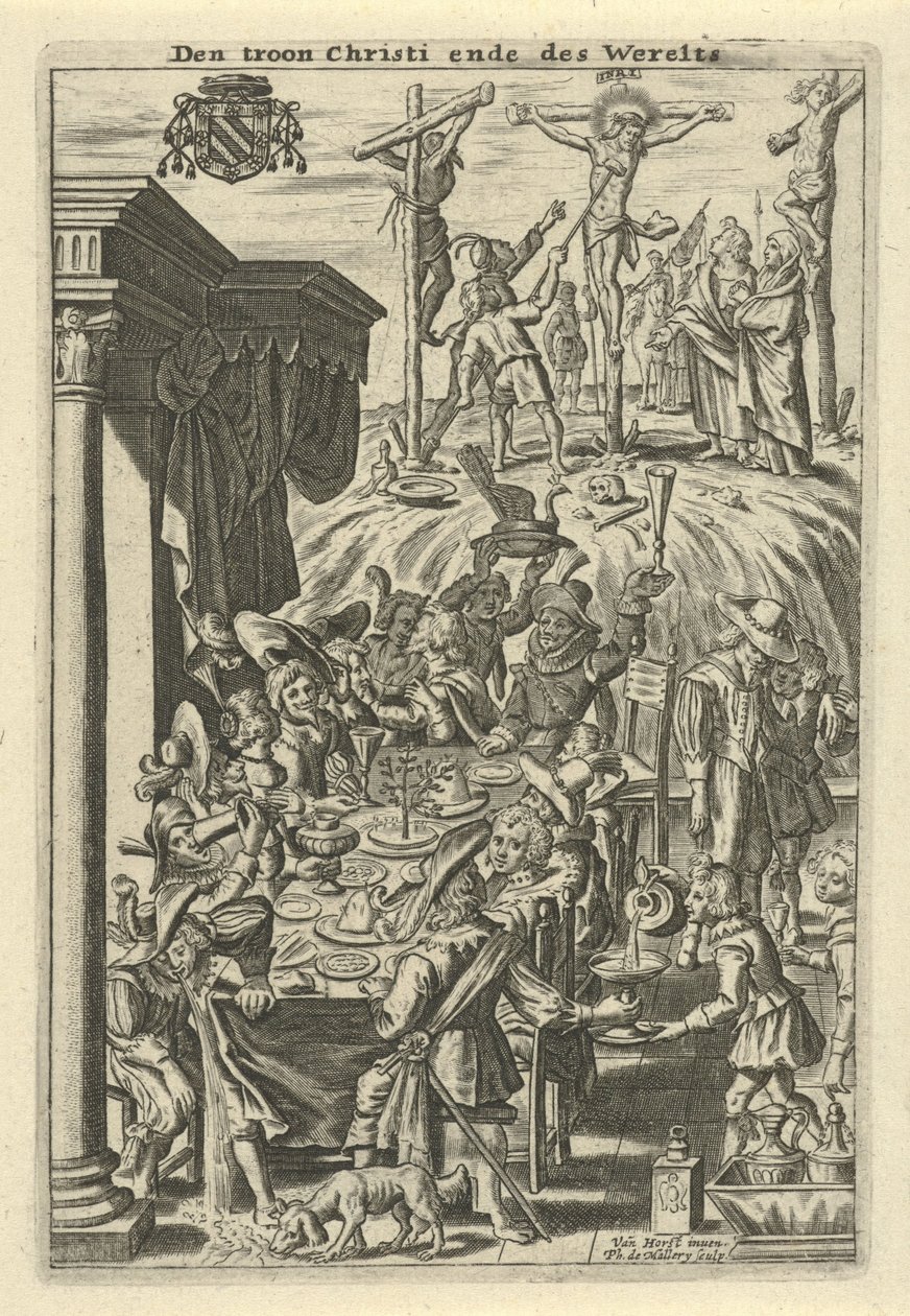 Christ on the cross and a feast by Philips van Mallery