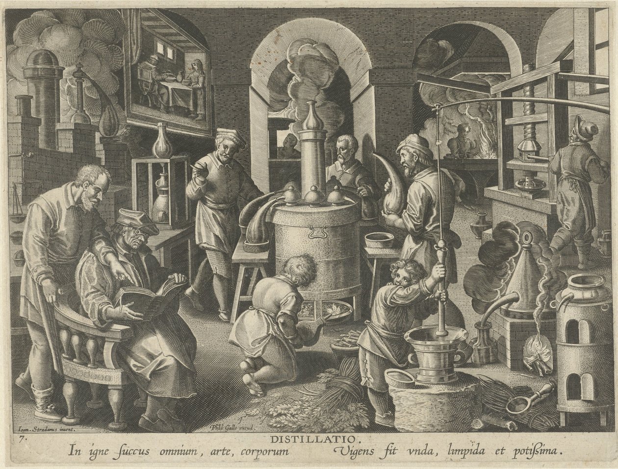Distillation (title on object) New Inventions and Discoveries (series title) Nova Reperta (series title) by Philips Galle (attributed to workshop of)