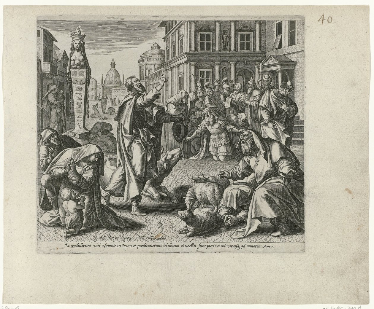 Jonah Proclaims the Downfall of Nineveh by Philips Galle (attributed to workshop of)