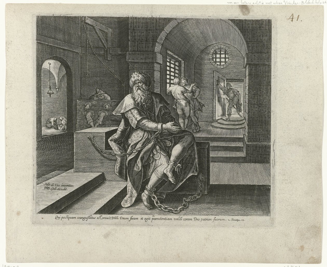 King Manasseh in Prison by Philips Galle (attributed to workshop of)