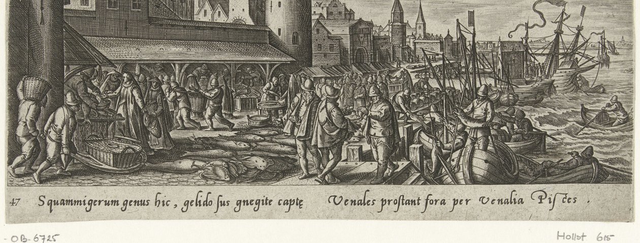 Fish Market (series title: Hunting and Fishing, Venationes, Piscationes et Aucupii Typi) by Philips Galle (attributed to workshop of)