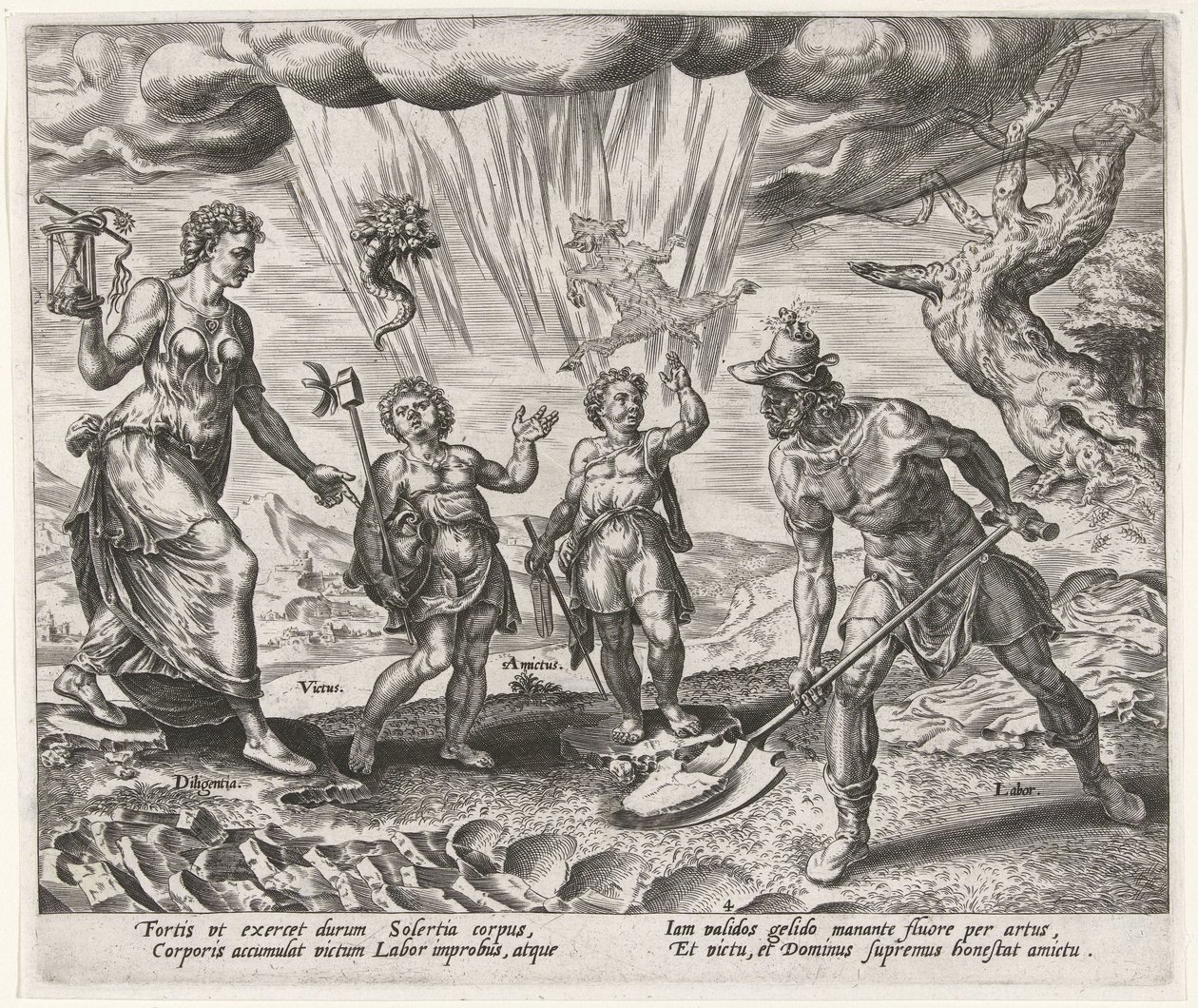 Labor Rewarded with Food and Clothing (series title) by Philips Galle