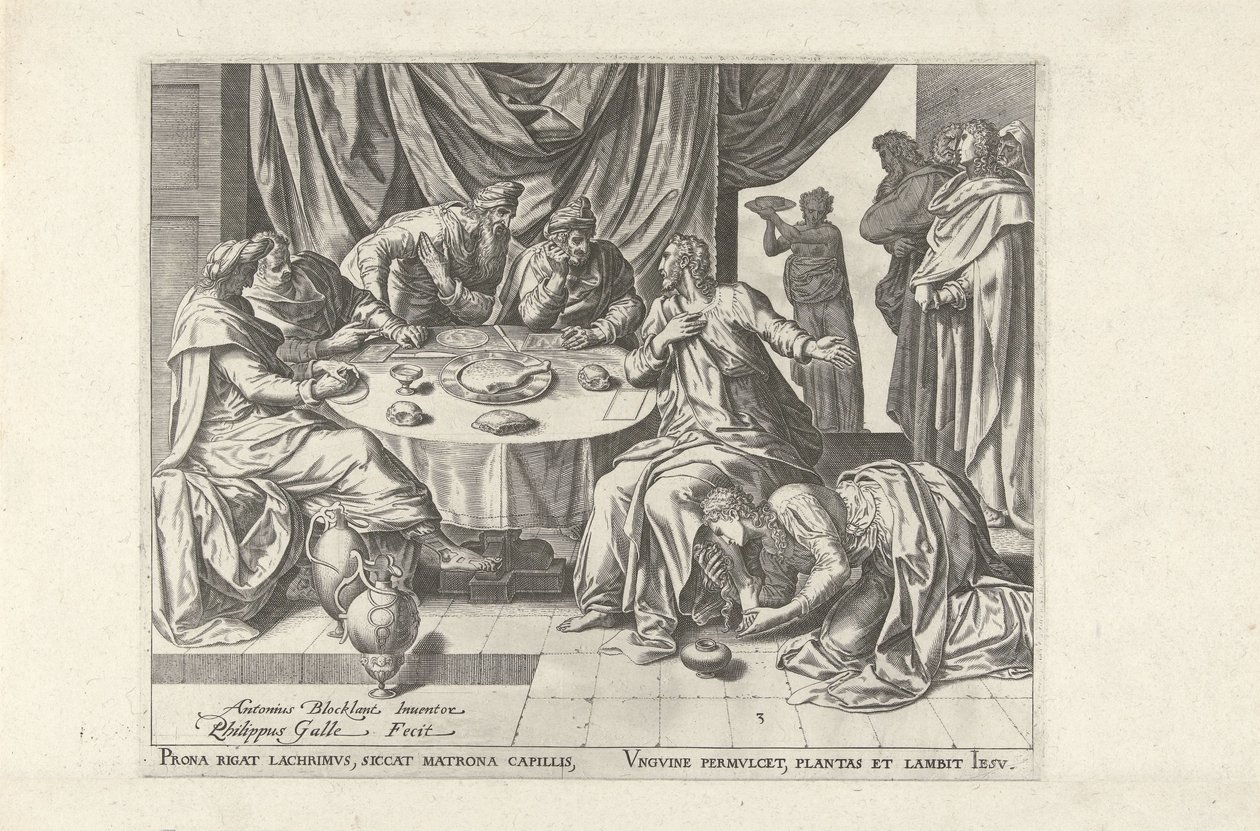 Christ Anointed by Mary Magdalene (Six Scenes with Christ and Women from the Gospels) by Philips Galle