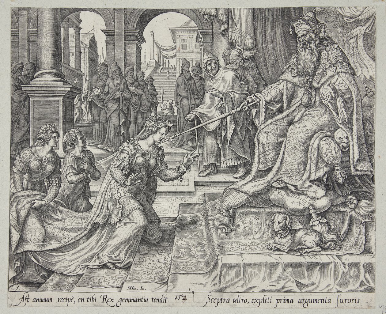 Esther Before Ahasuerus, Inviting Him for a Banquet by Philips Galle