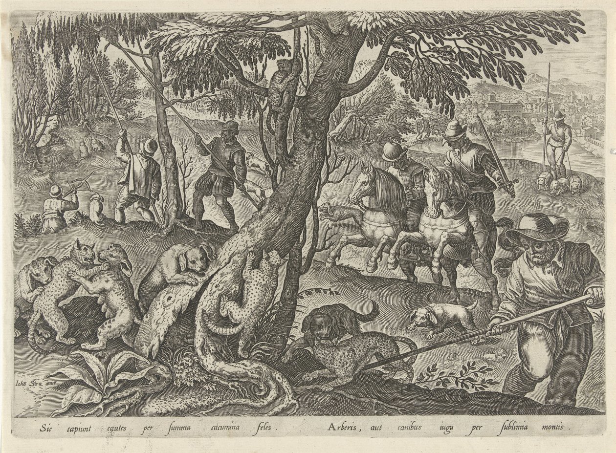 Wild Cat Hunt (series title: Hunting Scenes) by Philips Galle