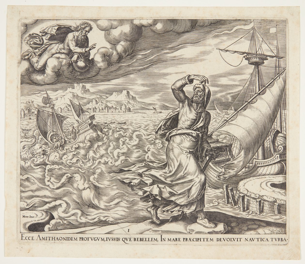Jonah fleeing the presence of the Lord by Philips Galle