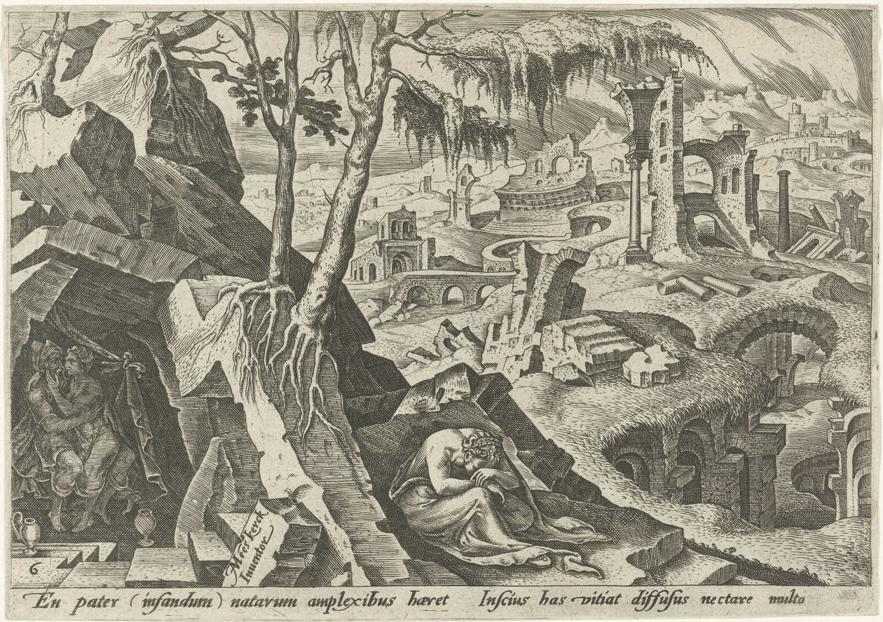 Lot and His Daughters The Days of Calamity of the Jewish People (series title) by Philips Galle