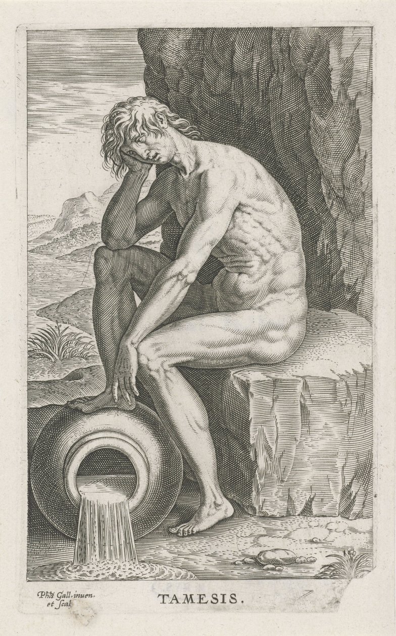River God Tamesis, Tamesis (title on object), River and Sea Gods (series title), Semideorum Marinorum amnicorumque sigillariae imagines perelegantes (series title) by Philips Galle