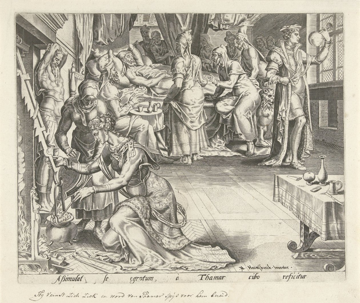 Tamar Cooking for Amnon (History of Tamar and Amnon) by Philips Galle