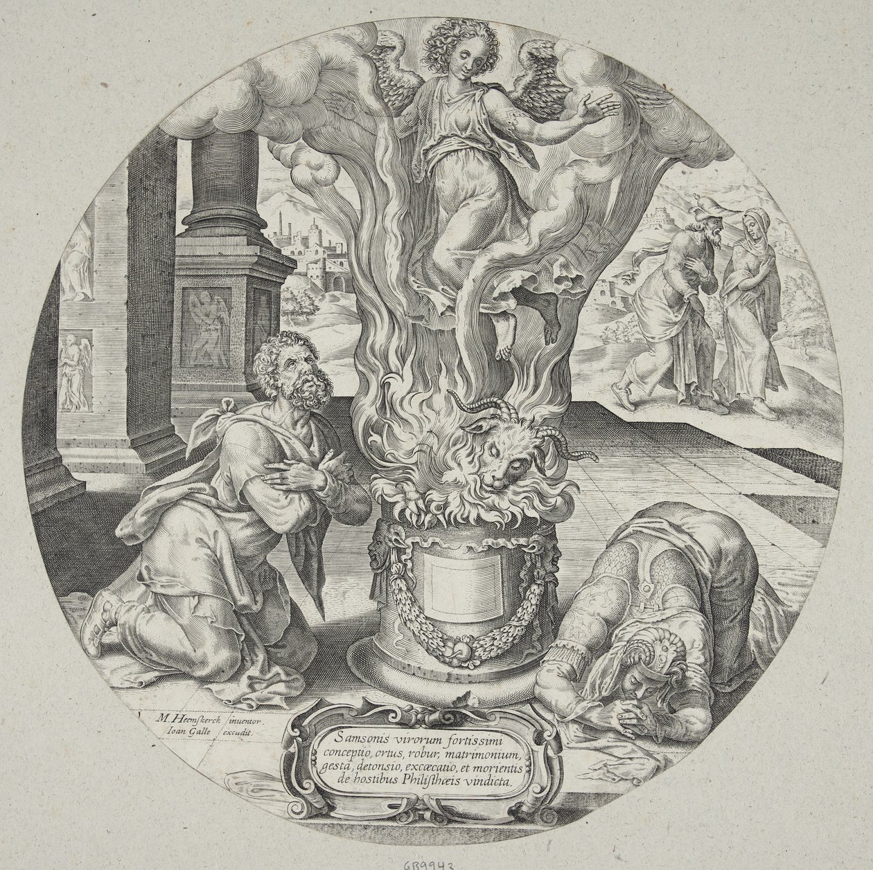 The Angel Ascending in the Flame on the Altar of Manoah and His Wife by Philips Galle