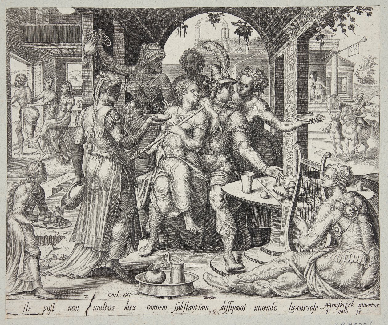 The Prodigal Son Squandering His Inheritance on Harlots by Philips Galle
