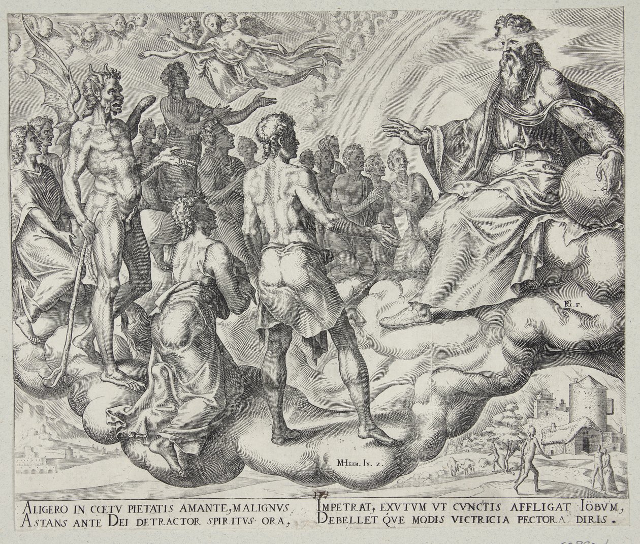 The Sons of God, Satan, Amongst Them, Present Themselves Before the Lord by Philips Galle