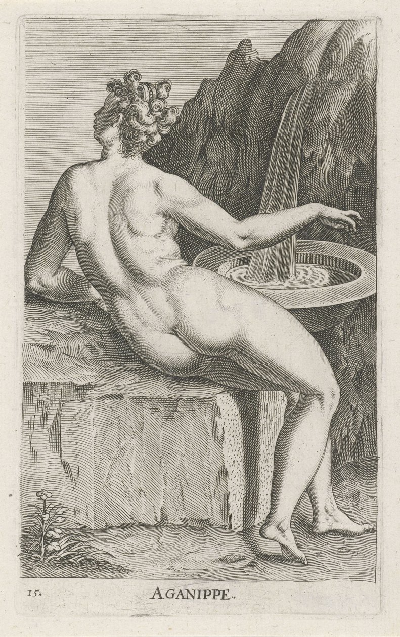 Water Nymph Aganippe (title on object) Stream and Water Nymphs (series title) Nympharum oceanitidum, ephydridum potamidum naiadum (series title) by Philips Galle