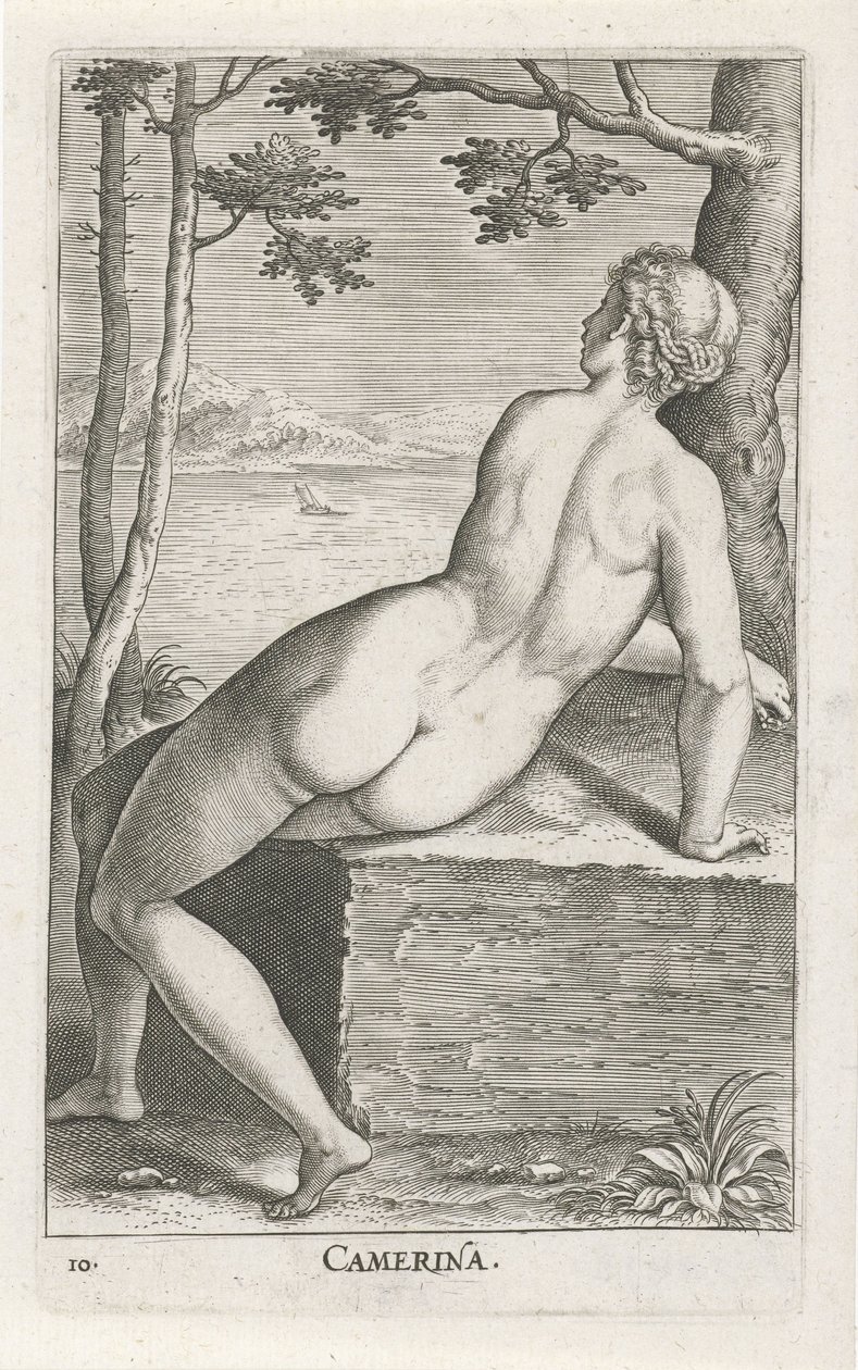 Water Nymph Camerina (title on object) Stream and Water Nymphs (series title) Nimpharum oceanitidum, ephydridum potamidum naiadum by Philips Galle