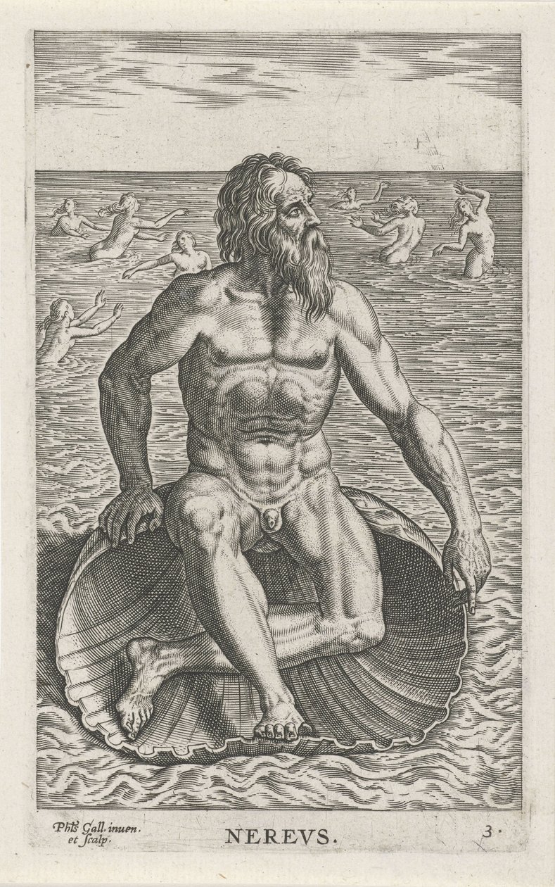 Sea God Nereus (River and Sea Gods, Elegant Images of Marine and River Demigods) by Philips Galle