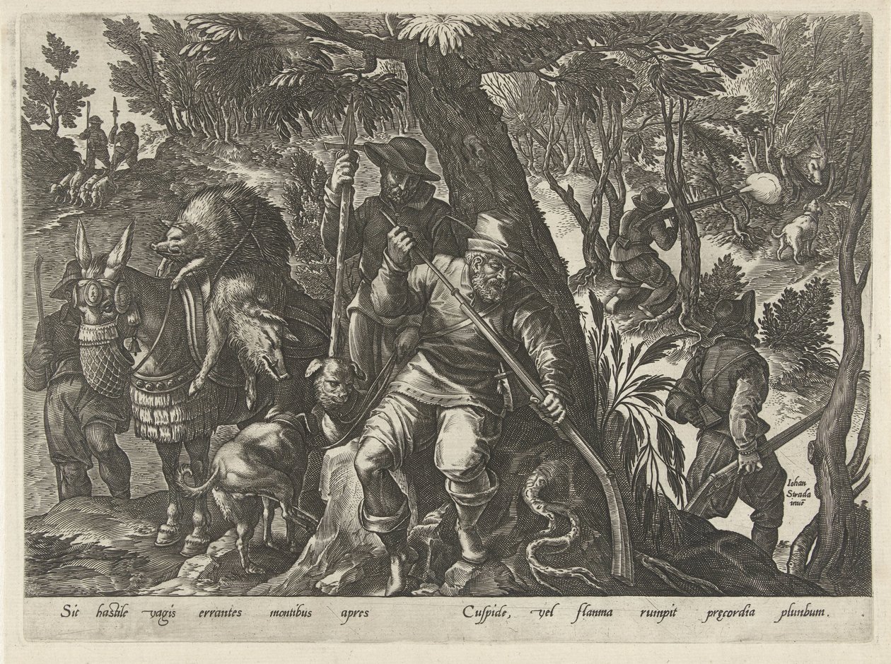 Boar Hunt with Guns by Philips Galle