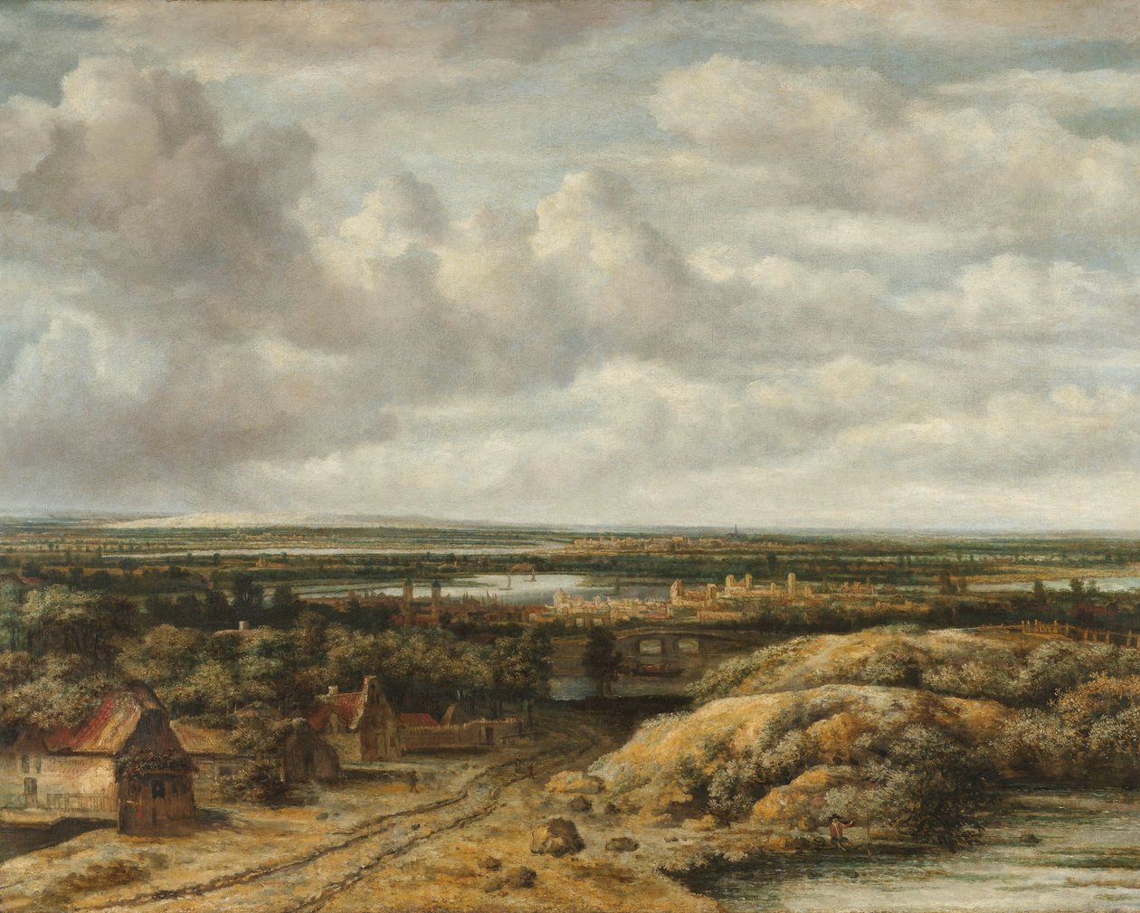 Distant View with Cottages along a Road by Philips Koninck