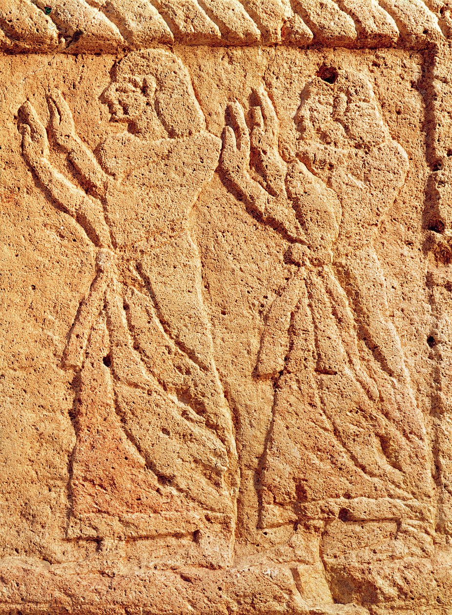 Relief depicting servants paying homage to the king, detail of the Sarcophagus of Ahiram, King of Byblos by Phoenician
