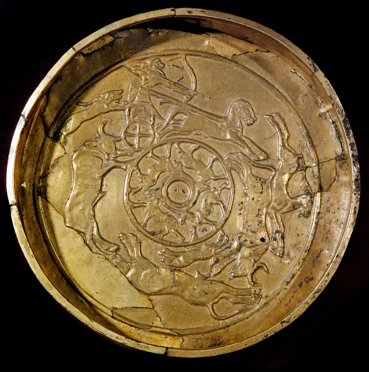 Phoenician Art: Gold Platter Decorates Royal Hunting Scene by Phoenician