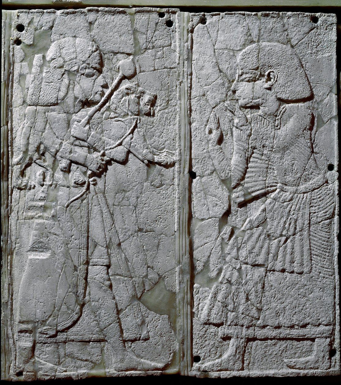 Phoenician Civilization: Bed Ornament Decorated with an Ivory Low Relief Representing a Guard Presenting a Lion to the King by Phoenician
