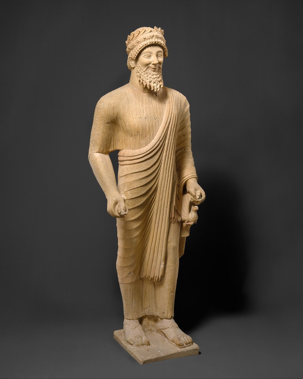 Limestone Statue of a Bearded Man with Votive Offerings, c.475-450 BC (limestone) by Phoenician Phoenician