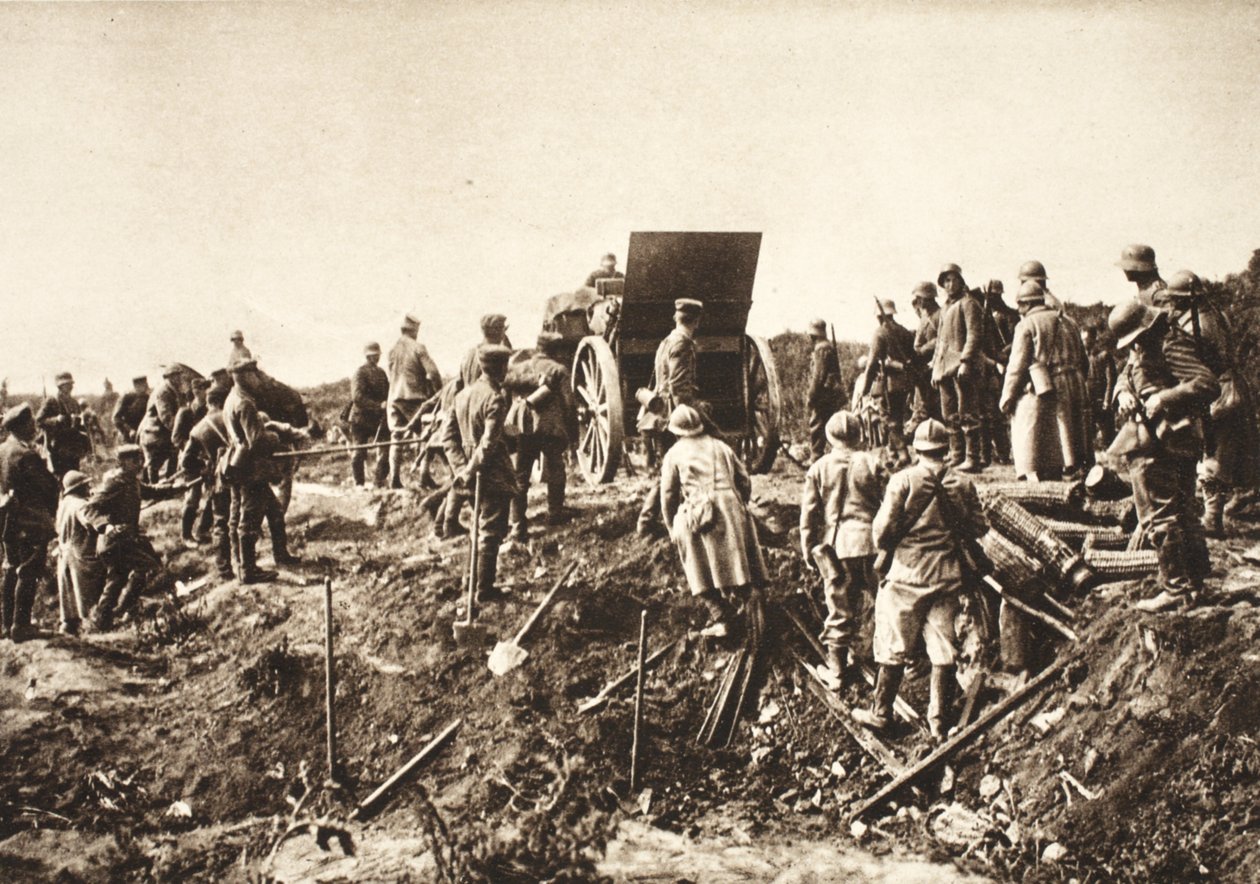 German Battery Moving Ahead Over Difficult Terrain Before Fismes, Captured French in Foreground by Photographer German