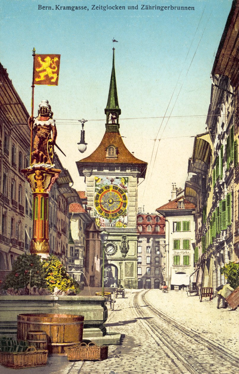 The Zytglogge Clock Tower and the Zähringerbrunnen Fountain, Bern, Switzerland by Photographer Swiss