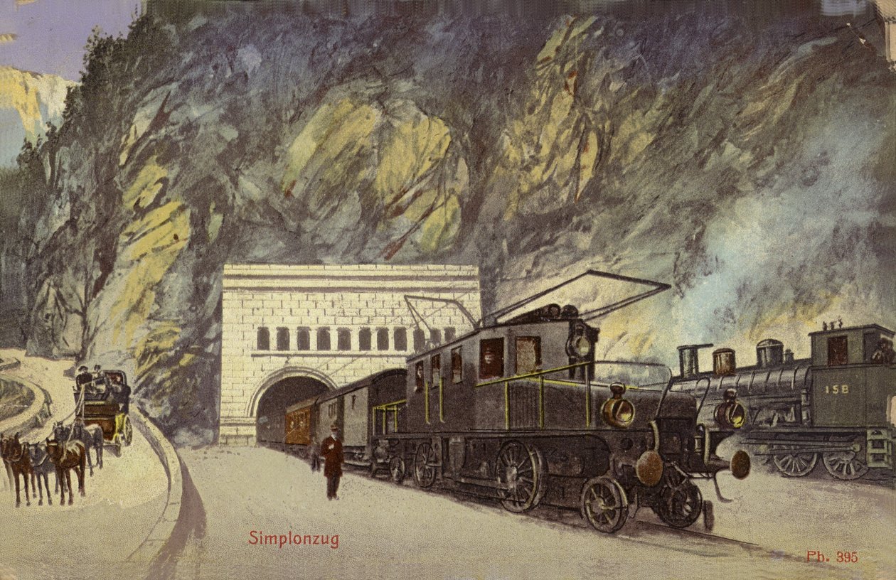 Train at the Entrance to the Simplon Tunnel by Photographer Swiss