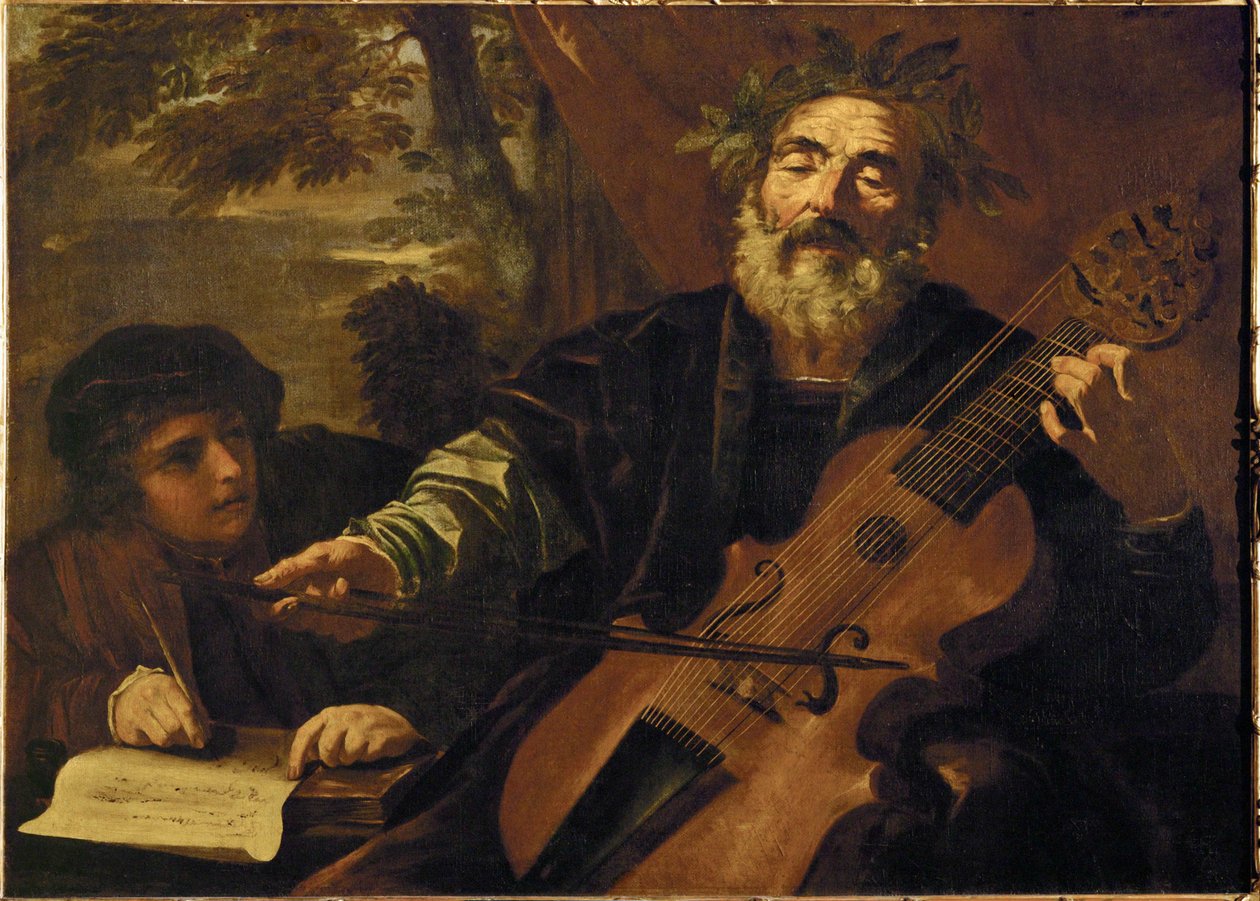 The Poet Homer, with a Lyra da Gamba, an Instrument Used to Accompany Ballads by Pier Francesco Mola