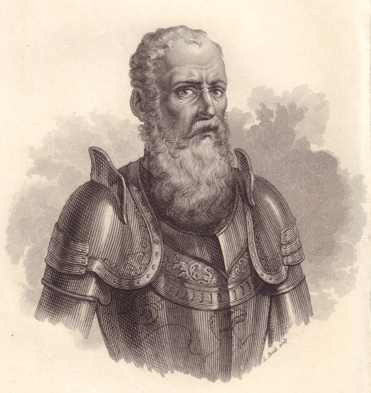 Portrait of Ezzelino III da Romano, copper engraving by Blaise Nicolas Le Sueur