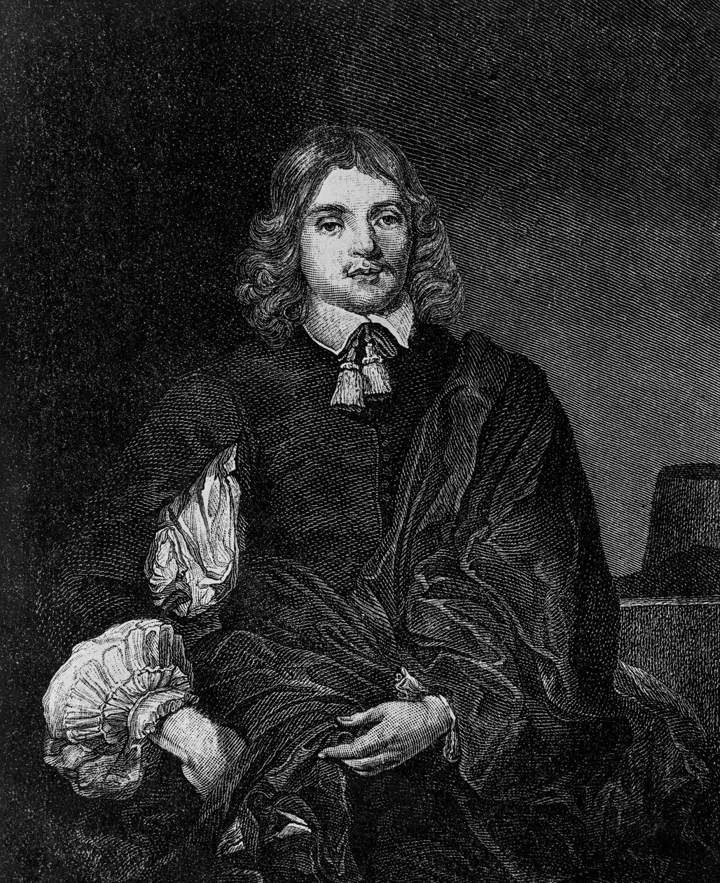 Portrait of Lucius Cary, 2nd Viscount Falkland, English author, politician, and soldier who was Secretary of State from 1642 to 1643, engraving by Blaise Nicolas Le Sueur