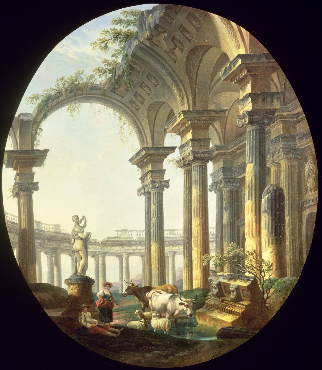 Shepherds with Animals in a Classical Landscape by Pierre Antoine Demachy