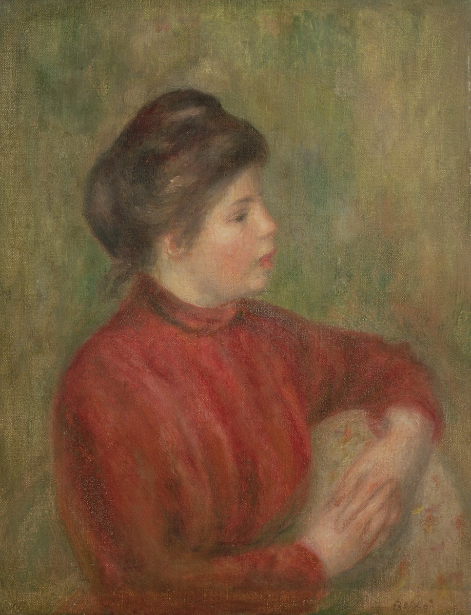 Woman Leaning Hands on Chair by Pierre Auguste Renoir