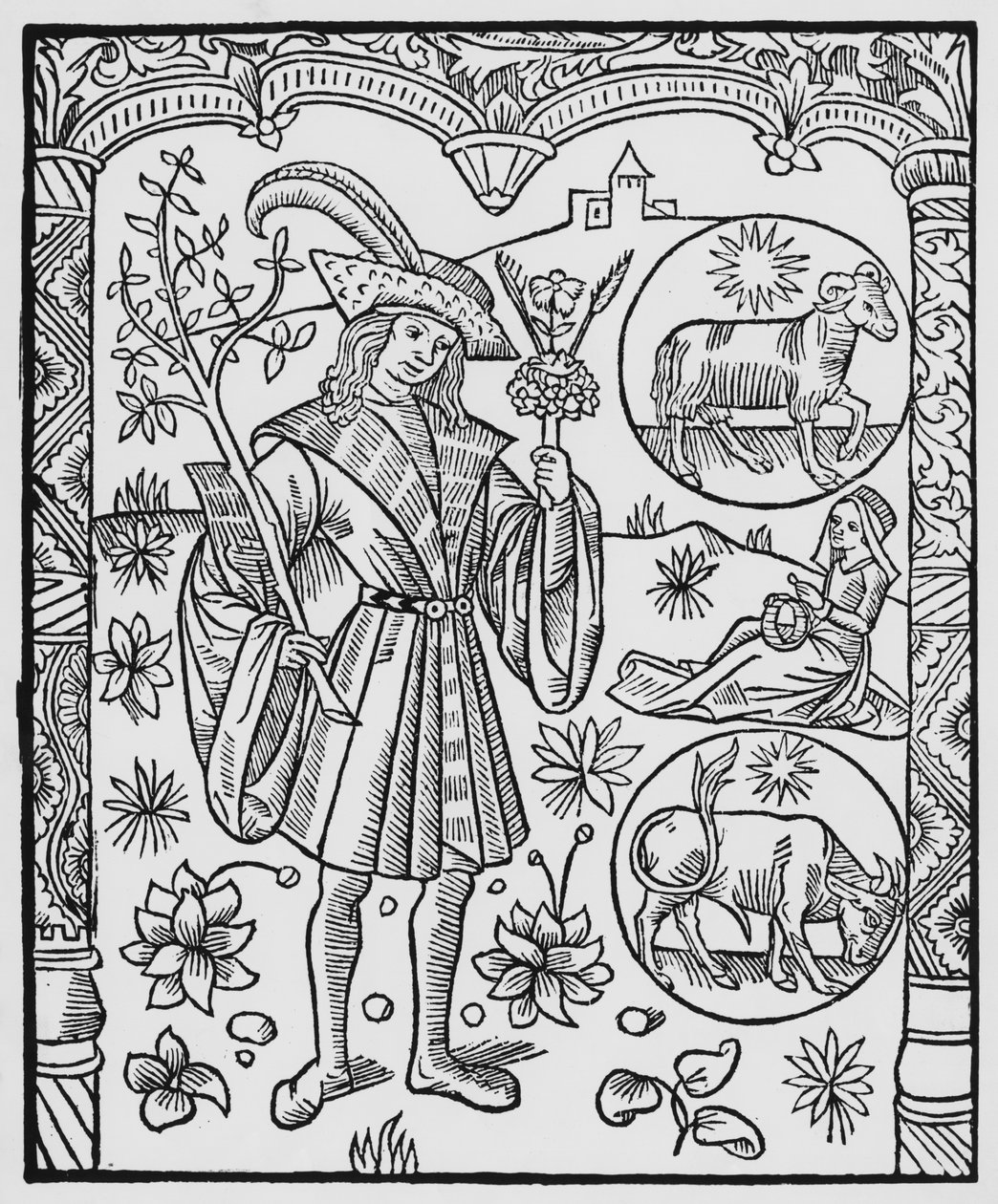 April, flowers, Aries, illustration from the 