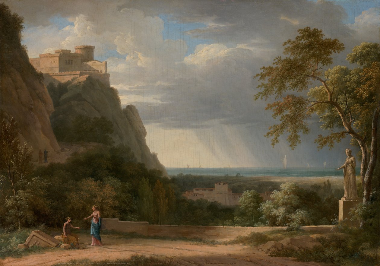 Classical Landscape with Figures and Sculpture by Pierre-Henri de Valenciennes