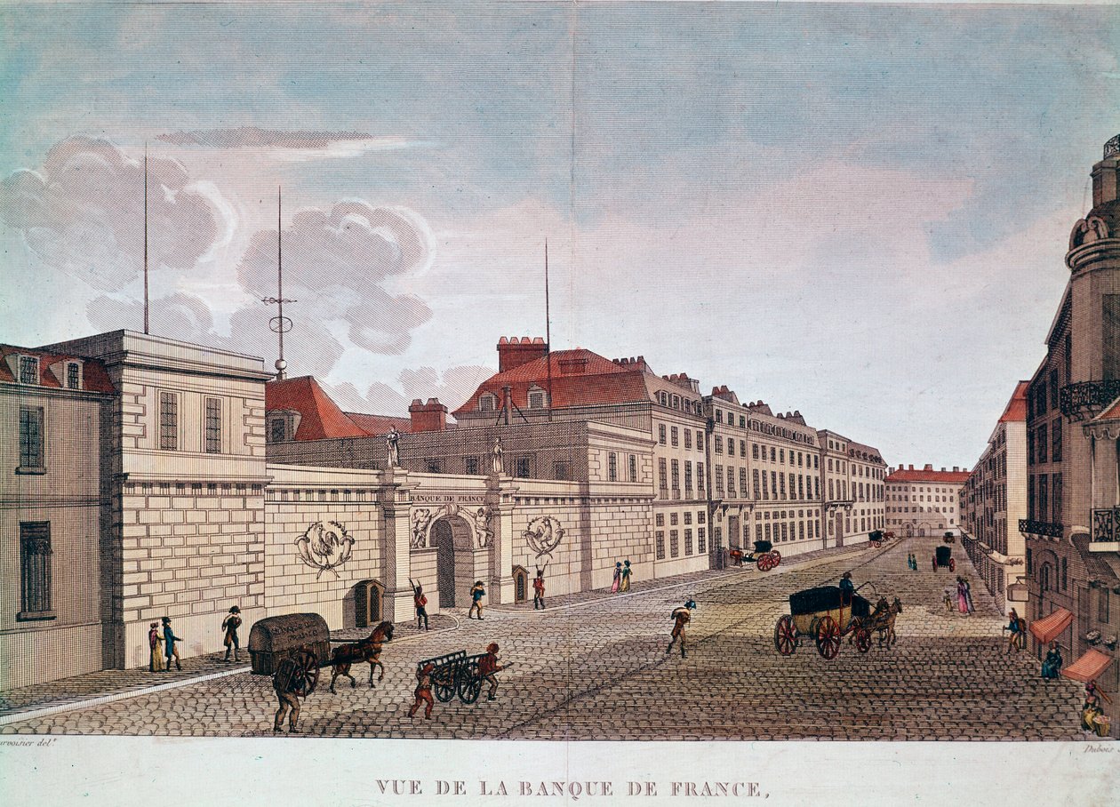 The Bank of France from Rue Croix-Petits-Champs in Paris (Engraving) by Pierre (after) Courvoisier