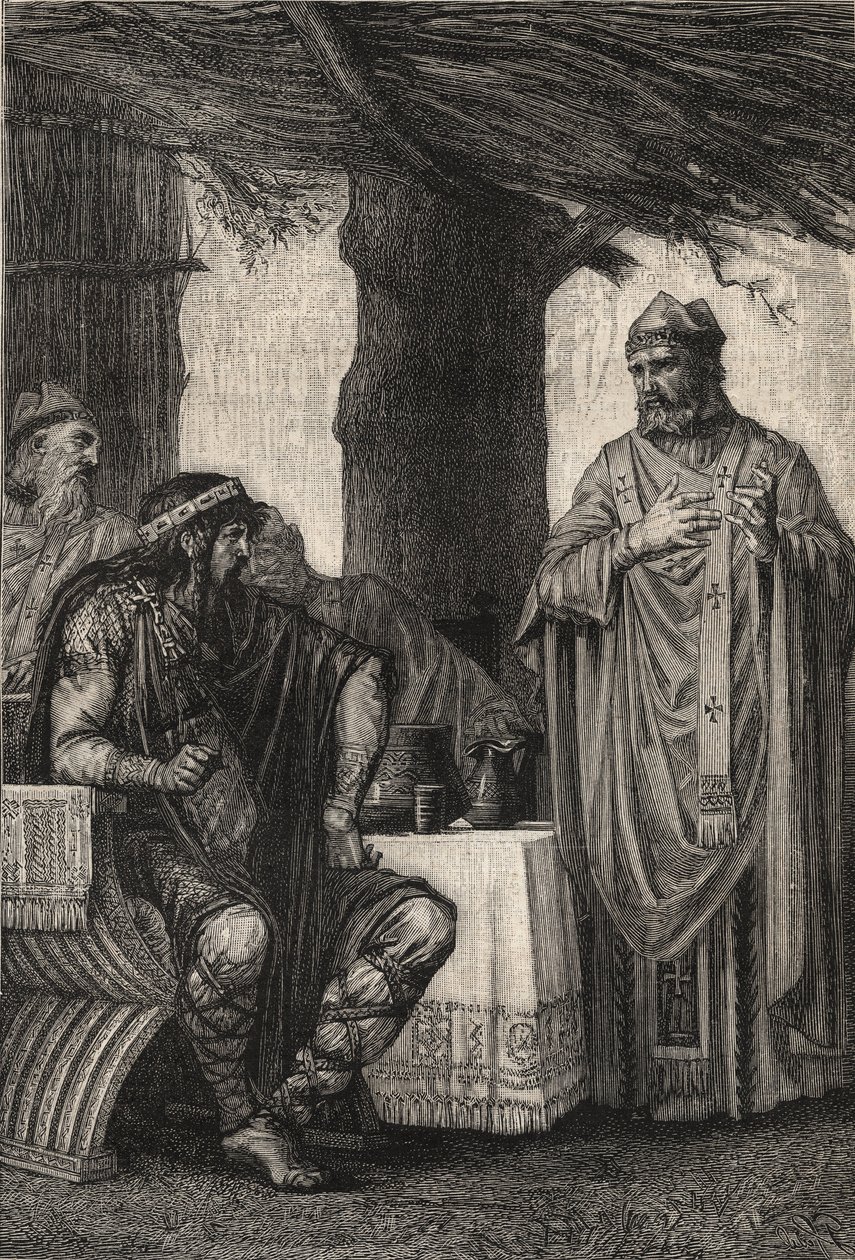 Saint Gregoire of Tours opposing Chilperic I, engraving by Pierre Fritel by Pierre (after) Fritel