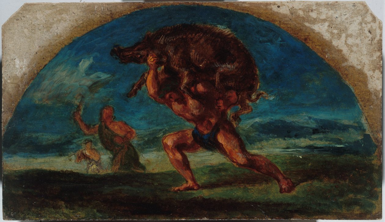 Sketch for the Salon de la Paix of the Hôtel de Ville de Paris: Hercules and the Erymanthian Boar, after Delacroix, between 1852 and 1854 by Pierre Andrieu