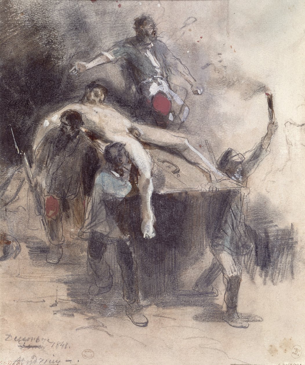 Men carrying away a corpse, 23rd February 1848 by Pierre Andrieu