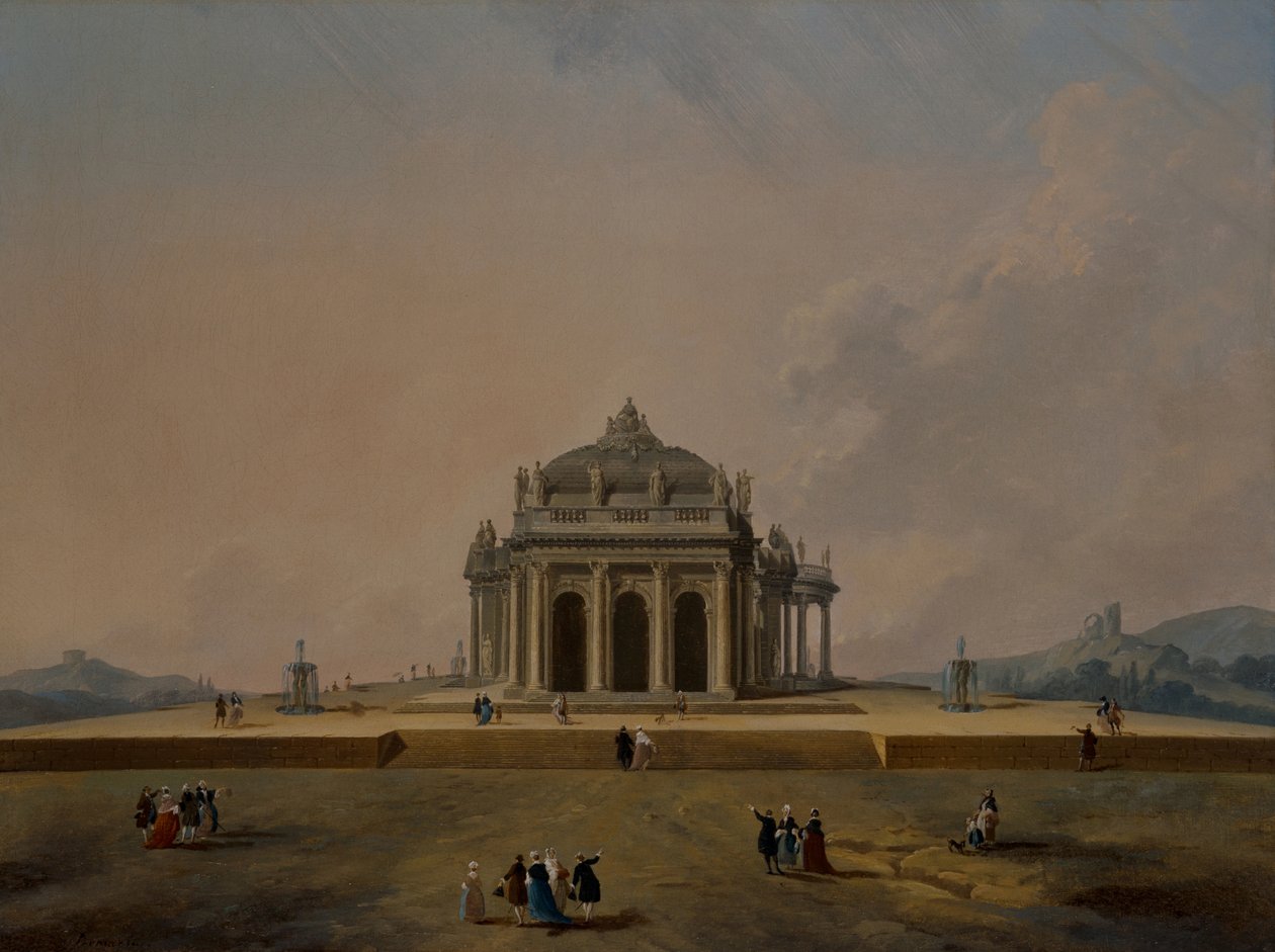 Fantastical architectural studies with figures by Pierre Antoine Demachy