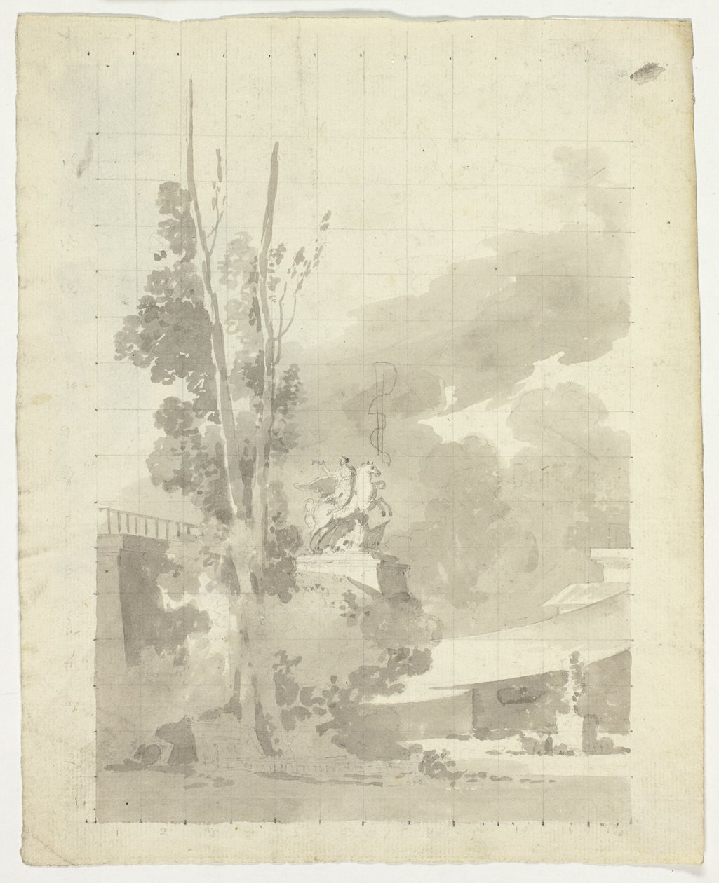 View of the Park at Versailles: Terrace, Trees and Equestrian Statue by Pierre Antoine Mongin