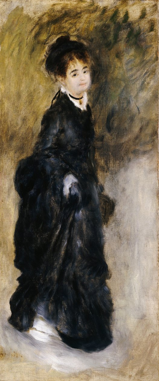 A Young Woman, Full Length, Holding Up Her Skirt by Pierre Auguste Renoir