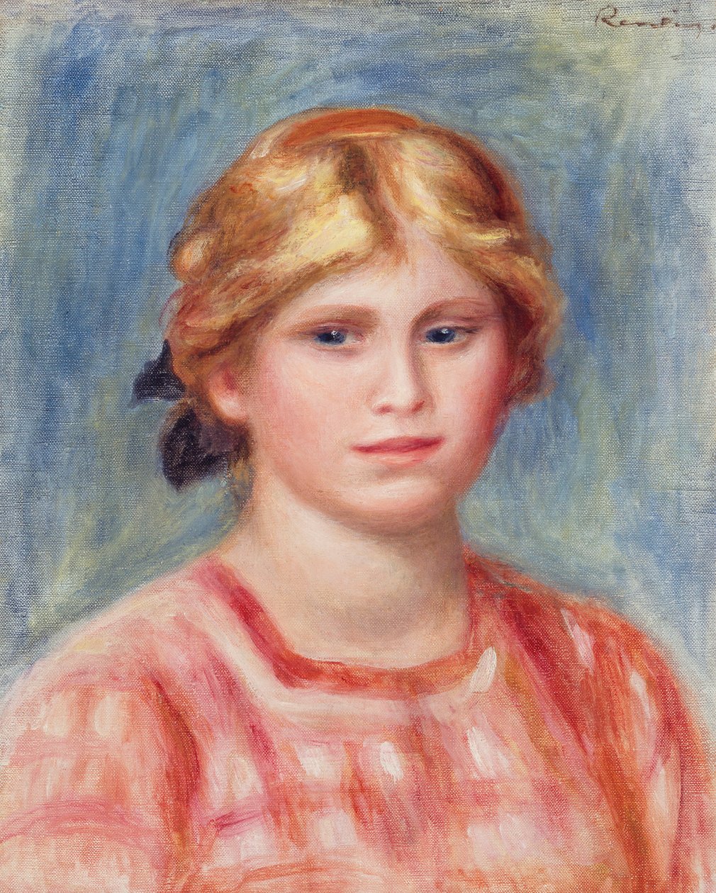 Bust of a Woman with a Rose Coloured Blouse by Pierre Auguste Renoir