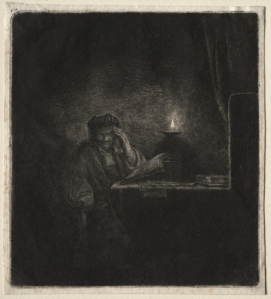 Copy of Student at a Table by Candlelight by Pierre Auguste Renoir