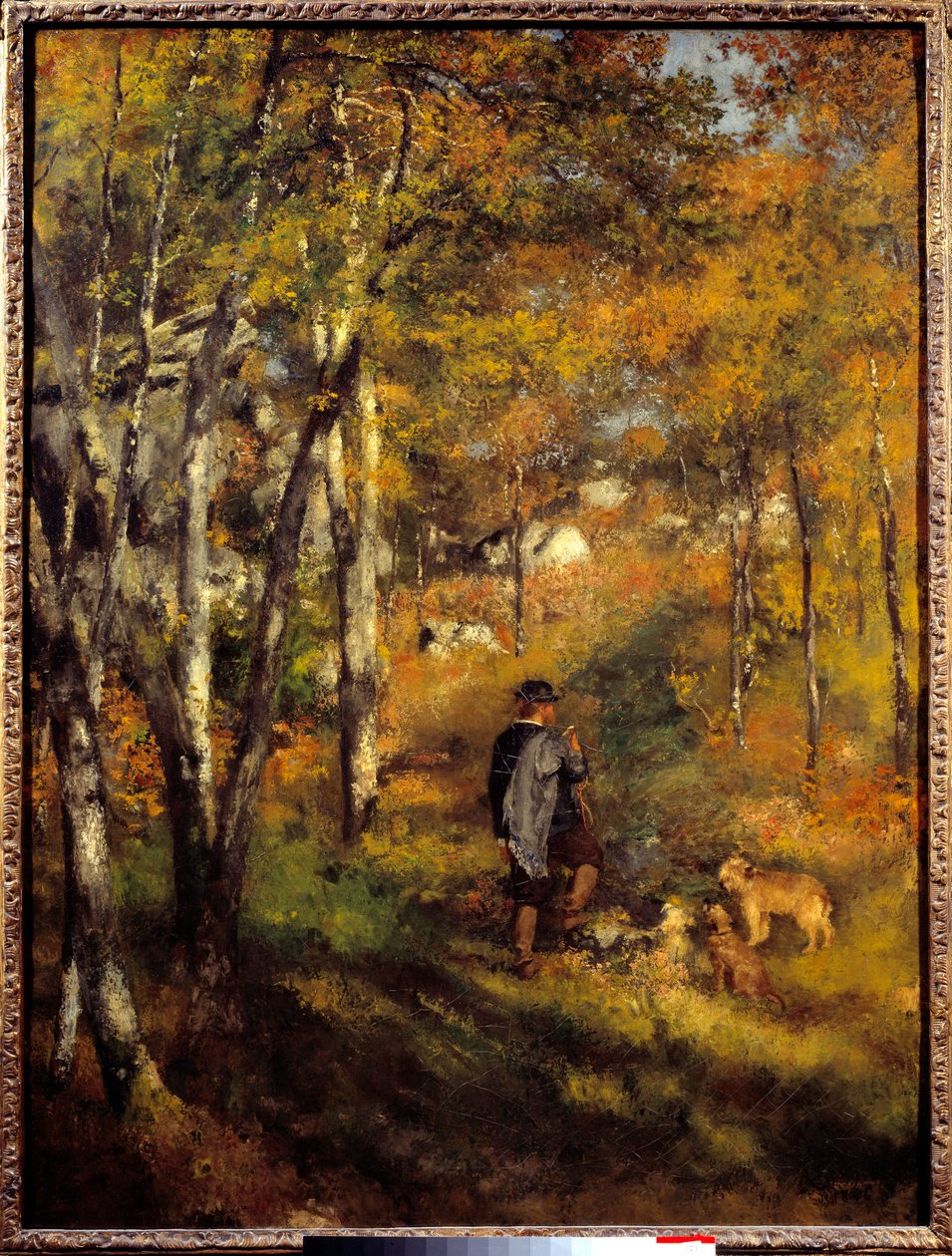 Jules Lecoeur and his dogs in Fontainebleau forest. by Pierre Auguste Renoir
