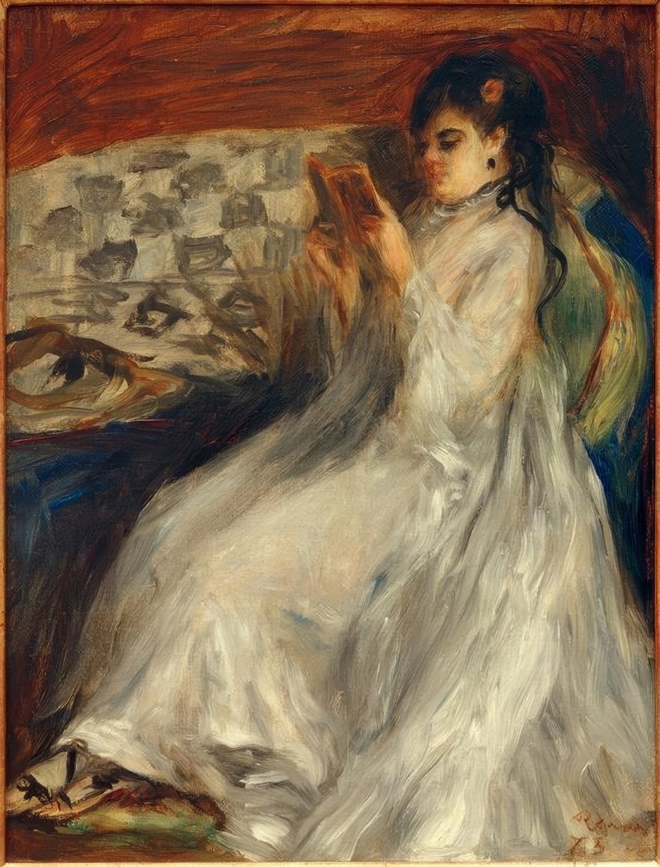 Young Woman Reading in White by Pierre Auguste Renoir