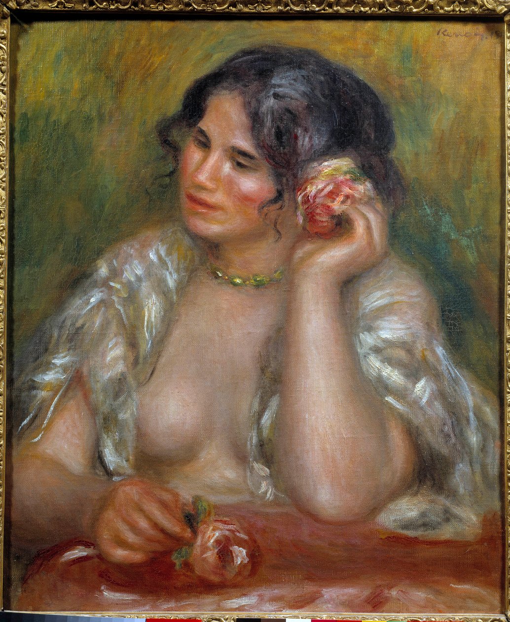 Portrait of Gabrielle a la rose (1878 - 1959). Painting by Pierre Auguste Renoir (1841-1919) by Pierre Auguste Renoir