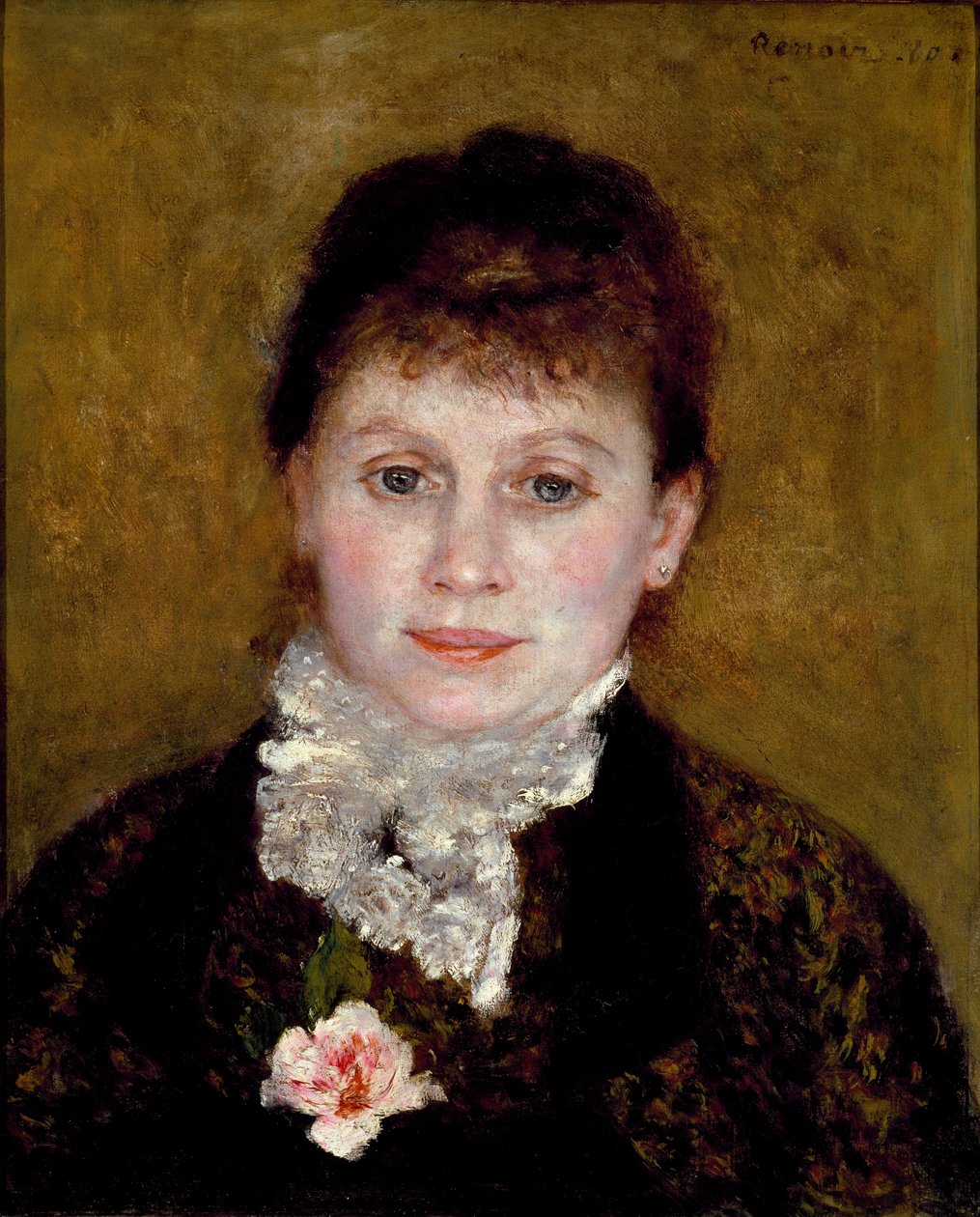 Woman with a White Collar and a Rose by Pierre Auguste Renoir