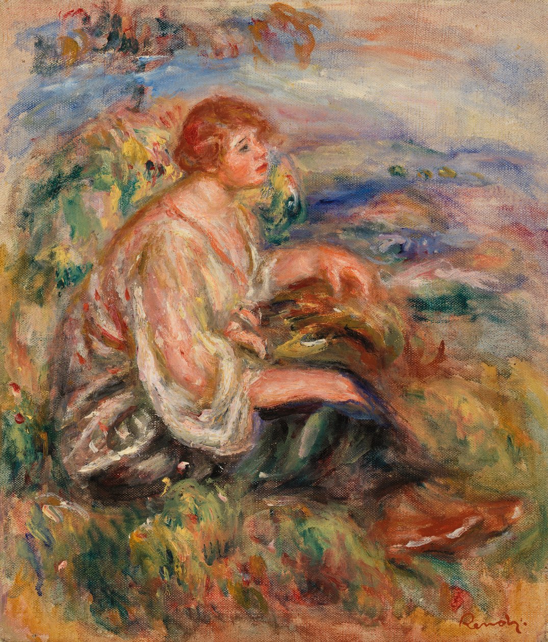 Woman in Tulle Blouse and Black Skirt by Pierre Auguste Renoir